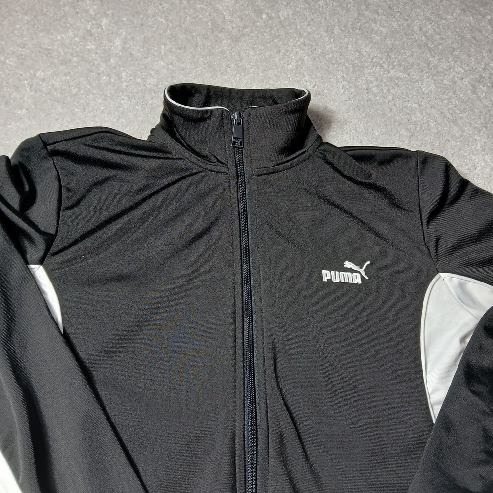 Womens Puma Long Sleeve Athletic Coat Small Black & White Old School Full Zip - Picture 5 of 13